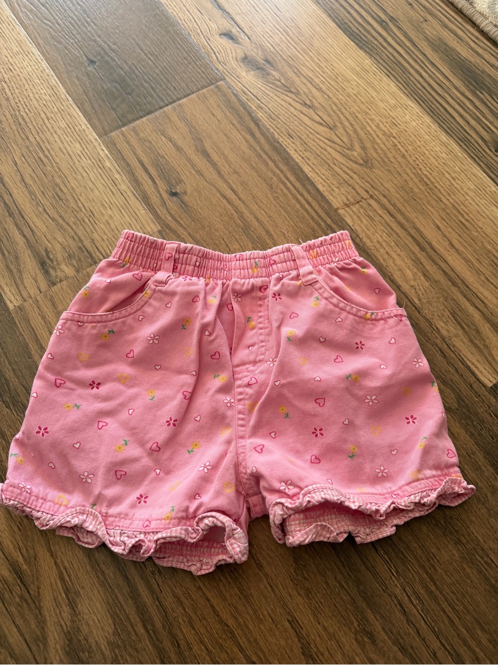 Vintage Mckids Pink Girls' Heart & Flower Ruffle Shorts
